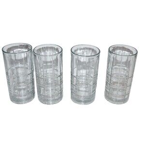 Vtg  Anchor Hocking TARTAN Clear 6-1/8" Iced Tea Tumblers Glasses 16oz 4 pc set
